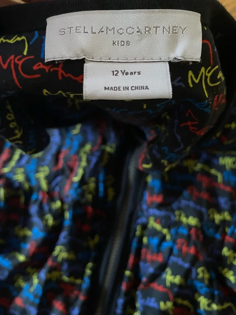 Stella McCartney Kids Black Dress with Multicolor Script